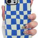 SOKAD Magnetic Checkered Phone Case for iPhone 15 Pro Max, Cute Grids Plaid Checkerboard Pattern Compatible with Magsafe Matte Protective Case Cover with Screen Protector for Girls Women, Blue