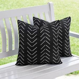 Adabana Outdoor Waterproof Throw Pillow Covers 16x16 Inch Black and White Decorative Geometric Pillows Cover Set of 2 for Patio Garden Porch