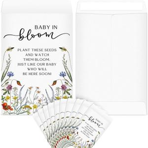 Fumete 50 Pcs Baby in Bloom Seed Packet Favors Wildflower Baby Shower Self Adhesive Envelopes for Guests Flower Packet Kraft Mini Organizer Decorations for Party Gift Favors, No Seeds (Wildflower)