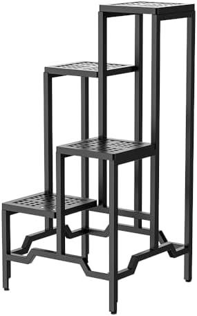 DHYGOTFUR Plant Stand - Aluminum Indoor/ Outdoor Flower Rack, Waterproof & Rust-Proof, Stable Support for Pots, Perfect for Living Room, Balcony, Garden, and Office (Black, 4 Tier)