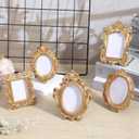 10 Pcs Gold Mini Picture Frames with Stands, Tiny Vintage Picture Frames Oval/Rectangle Mini Baroque Resin Frame for Tabletop Display, Wall Decor, Vintage Home, Wedding