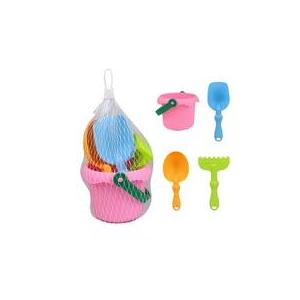 Beach Bucket Toy Set 9 Piece 1 Bucket 2 Shovels 1 Rake 5 Sand Molds