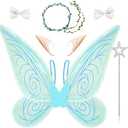 DTESL 7PCS Fairy Wings Dress Up, Sparkling Sheer Butterfly Halloween Costume Angel Wings for Kids Girls Women