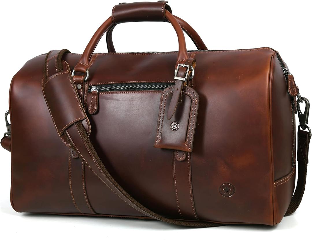 Leather Duffel Bag for Men & Women Travel, Weekend, Overnight, Gym Bag (Chestnut II)