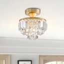 Bestier Modern Gold Crystal Semi-Flushmount Chandelier Lighting LED Ceiling Light Fixture Lamp for Dining Room Bathroom Bedroom Livingroom Diameter 9" Height 10"