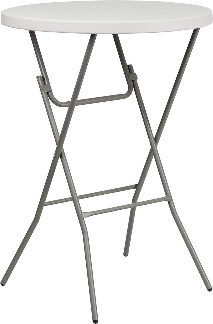 Flash Furniture 2.63 ft Plastic Round Folding Bar Table, Granite White, 32" Round