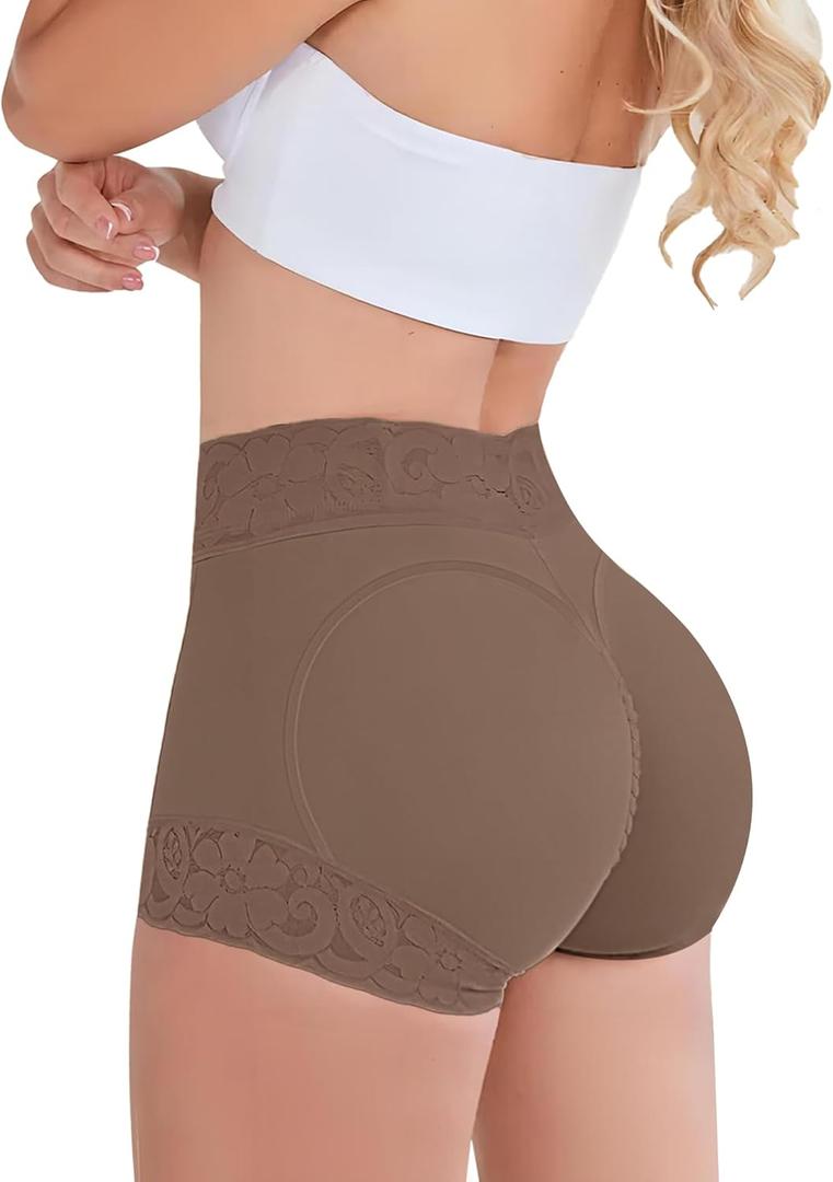 Butt Lifting Panties, Tummy Control Shapewear for Women Compression Underwear Short Lace Butt Lifter Shapewear (Brown, XL)
