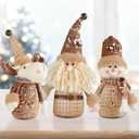 Christmas Decorative Plush Gnomes Set, 3-Piece Holiday Figurines with Sequin Hats, Snowman Santa Reindeer Design, Gold Brown