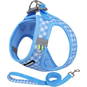 AIITLE No-Pull Pet Harness with a Leash, Plaid Comfort Padded Vest, Step in Dog Harness, Reflective Bands, Soft Breathable Pet Supplies, for Dogs and Cats Blue, S