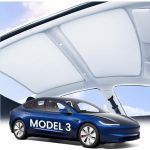 Zanch 2025 Tesla Model 3 Sunshade Roof [No-Sag, Heat Insulation] No Gaps Foldable Roof Glass Sun Shade for for Tesla Model 3 2020~2026 Highland Accessories (Grey)