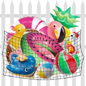 2 x Pool Float Storage Net, 94.48 x 47 Inch Hanging Pool Toy Storage Bag Swimming Poolside Fence Heavy Duty Outdoor Float Holder with Hook Ties for Pool Inflatable Rafts Balls Toys Organizer Accessories, 47.2 x 94.5 inches