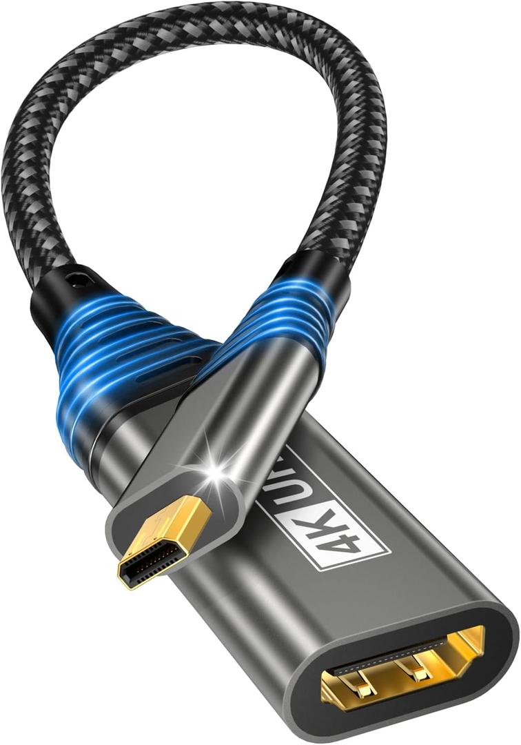 Micro HDMI to HDMI Adapter,4K@60Hz 3D 1080P Type D to A adapter cable supports Ethernet,3D,HDR and ARC,Micro HDMI to HDMI compatible with Raspberry Pi 5/4,Hero,cameras A6300 A6400,Yoga,ODROID etc (Grey)