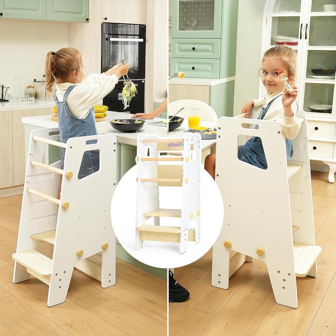 GroowingMind Toddler Tower - Adjustable Multi-Use Kitchen Step Stool, Essential Montessori Furniture, Perfect Toddler High Chair & Kids Step Stool