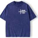 Graphic Tees Summer Women Men Cotton Novelty Oversized Crew Verse in Bible Christian Washed T-Shirt (Blue, XL)