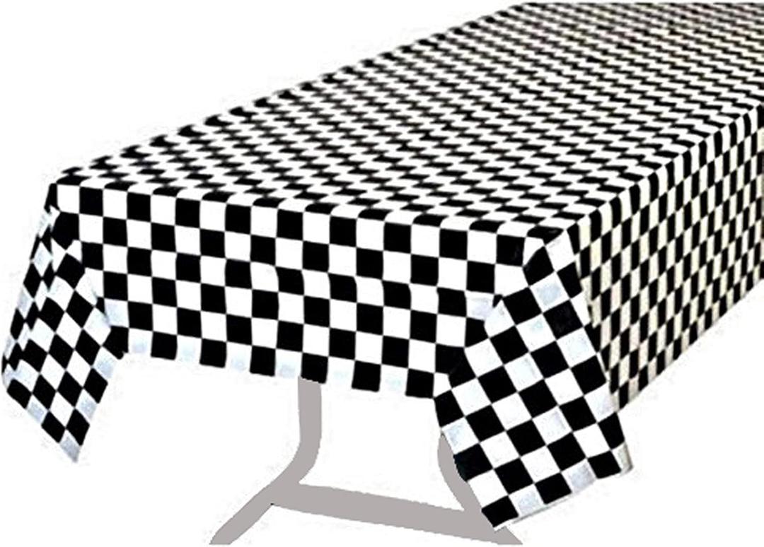 BRICHBROW Pcs of 2 Premium Plastic Checkered Flag Tablecloths Picnic Table Covers, Tablecovers Party Favor (2, Black)