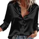 Zeagoo Satin Blouses for Women Casual Long Sleeve Button Down Silk Shirts Dressy Business Work Tunic Top (Large, Black)