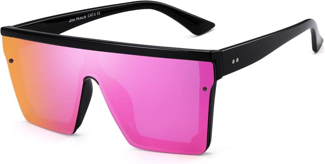 JIM HALO Flat Top Shield Sunglasses Square Mirror Rimless Glasses for Women Men (Black Frame / Mirror Purple Lens) JIM HALO Flat Top Shield Sunglasses Square Mirror Rimless Glasses for Women Men (Black Frame / Mirror Purple Lens)