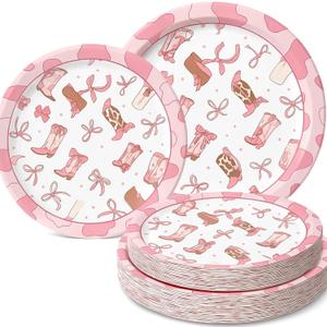 Suclain 60 Pcs Cowgirl Party Plates Decorations Coquette Bow Birthday Paper Plates Disposable Bachelorette Dinner Tableware Set for Western Themed Wedding Birthday Baby Shower Serve 50 Guests