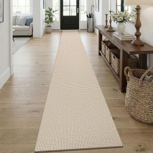 KOZYFLY Braided 2x18 Runners Rugs for Hallway, Extra Long Washable Runner Rug, Woven Non Slip Kitchen Runner, Cotton Entryway Rug, Floor Carpet for Entry, Aisle, Hall, Ivory/Camel/Brown
