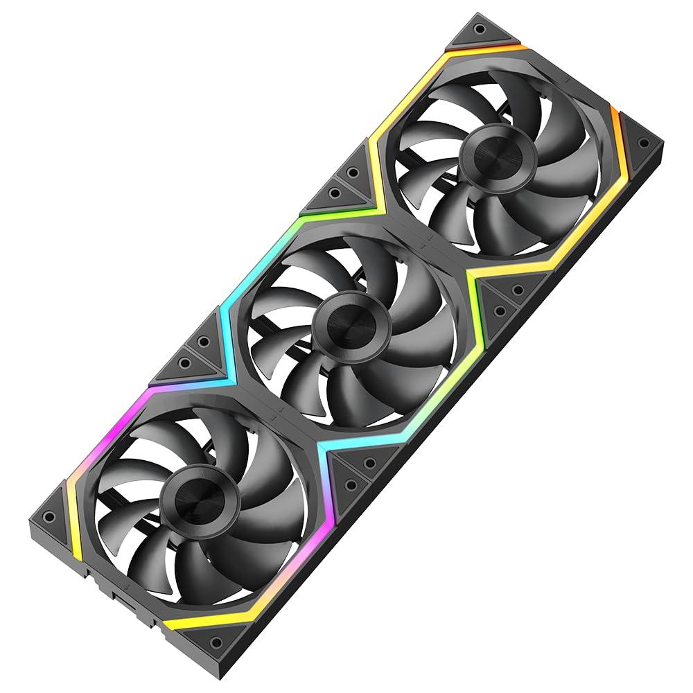 Jungle Leopard Galaxy 120mm PC Case Fan, ARGB and PWM Cooling Fans PC, Axle Core Double Ring CD Pattern Module Computer Fans, Daisy-Chain 5V RGB Fan (Black , 3 Pack)