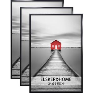 ELSKER&HOME 24"x36" Poster Frame 3 Pack, Black Picture Frame for Horizontal or Vertical Wall Mounting, Sturdy and Scratch-Proof