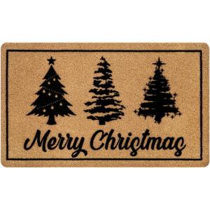 Christmas Door Mat Outdoor, 30'' x 17'' Coir Merry Christmas Welcome Doormat With Trees, Non-Slip Washable Rug for Home Decor, Front Door, Indoor Bath, Kitchen, Entryway