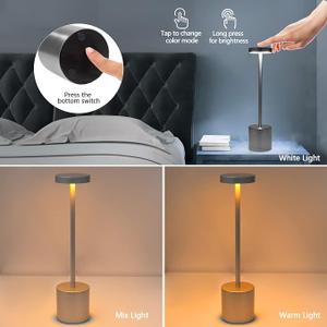 Cordless Table Lamp 13.4 Inch, LED Touch Lamp 5000mAh Battery Rechargeable Desk Lamp with Stepless Dimming, Charging Completed Tip Light and 3 Colors, Night Light for in/Outdoor