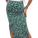 Milumia Women's Maternity Outfits 2 Piece Eyelet Ruched Tank Top and Floral Double Slit Midi Skirt Sets (Large, Green)