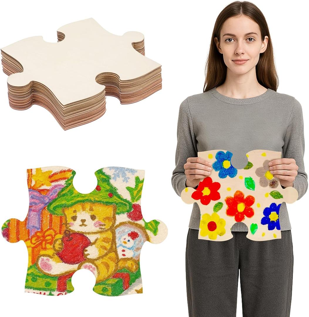30 Pcs 8x10 Inch Large Blank Wooden Puzzle Pieces for Crafts DIY Make Your Own Puzzle to Draw on Unfinished Large Jigsaw Valentine's Day DIY Arts and Crafts Projects and Gift