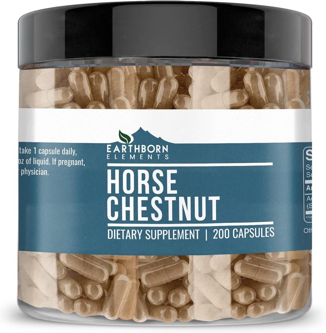 Earthborn Elements Horse Chestnut 200 Capsules, Pure & Undiluted, No Additives (200 Count (Pack of 1)), 11/2026
