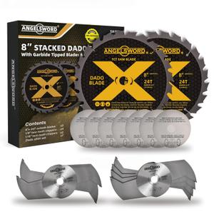 ANGELSWORD 8" Stacking Dado Blade Set for Fine Finished Dados, Grooves, and Rabbets, 5/8" Arbor, 15 Pieces