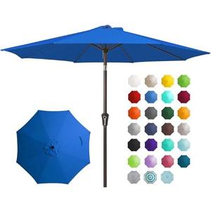 JEAREY 9FT Outdoor Patio Umbrella Outdoor Table Umbrella with Push Button Tilt and Crank, Market Umbrella 8 Sturdy Ribs UV Protection Waterproof for Garden, Deck, Backyard, Pool (Royal Blue)