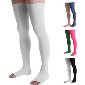 Doc Miller Thigh High Compression Socks - Open Toe, 20-30mmHg for Varicose Veins, Calf, Leg & Ankle Support, Pregnancy & Maternity Stockings, 2XL , Pair, White
