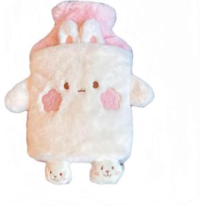 Rubber hot Water Bottle Cute Pink Bunny Plush with Cover, Warm Compress Menstrual crampbest Period Pain Relief, Winter Home Essentials Rabbit Christmas Gift (Pink and White)