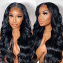 FABLLE 30 Inch Lace Front Wig Body Wave Wig Pre-Plucked with Baby Hair Natural Color Glueless Wig for Women Curly Wave Synthetic Lace Front Wig