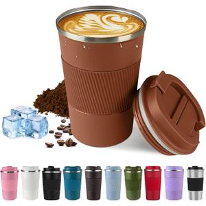 Vacuum-Insulated Stainless Steel Travel Coffee Mug, Leak-Proof Reusable Coffee Cup with Lid-Keep Hot & Cold Drinks for Hours, Durable Insulated Tumbler for Men & Women(3rd-Light Coffee, 12OZ)