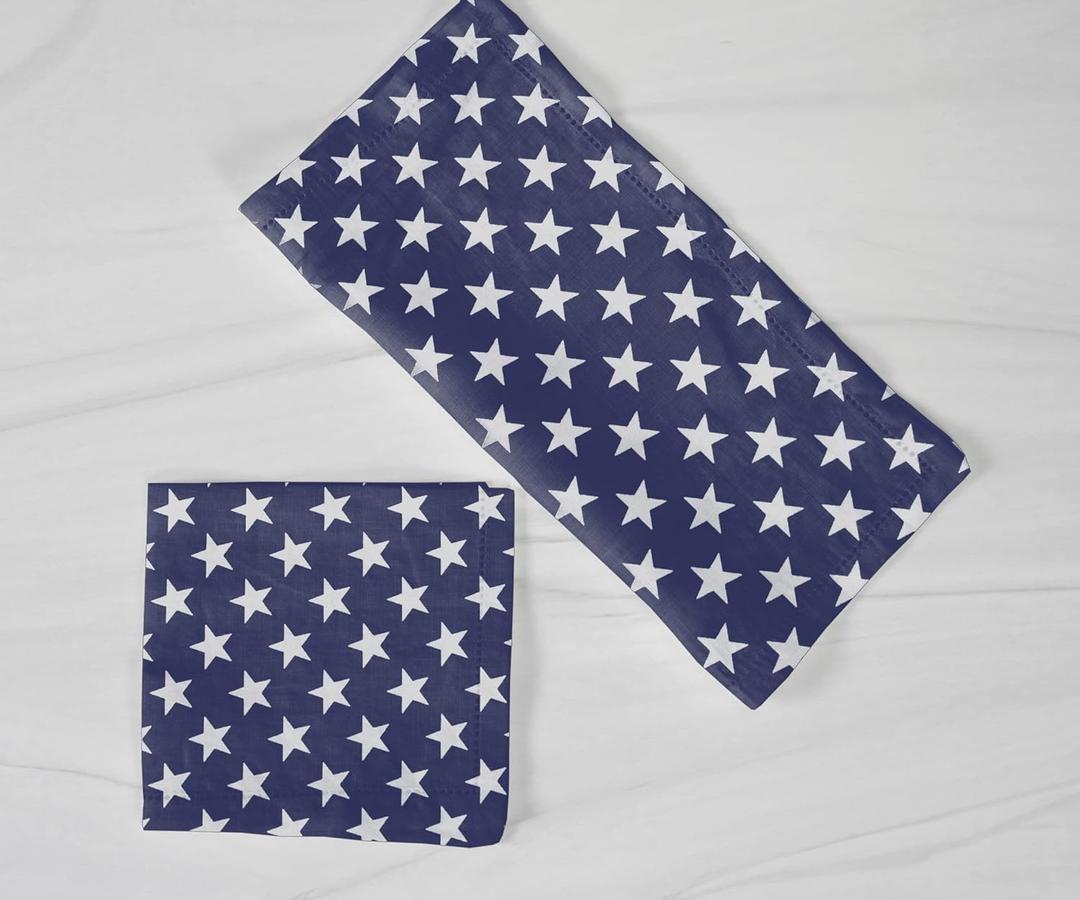 lovemyfabric Poly Cotton Stars Print 18"X18" Dinner Napkins for Dinner, Buffet Tables (4, Navy Blue)