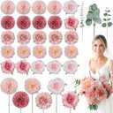 XunYee 50 Pcs Fake Artificial Flowers with Stem Eucalyptus Leaves Silk Fake Flowers for Vase Artificial Bouquet Table Centerpiece for DIY Wedding Party Wreath Home Decor(Pink)