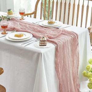 IVAPUPU 2 Pcs Cheesecloth Table Runner - 10ft Dusty Pink Boho Gauze Cheese Cloth Table Runners for Baby Shower Decoration Wedding Party Summer Garden Christmas Thanksgiving Decor