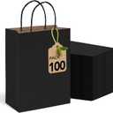 MESHA 100 Pack Black Gift Bags 8x4.25x10.5 Inch Kraft Paper Bags with Handles Bulk Craft Bag Medium Size for Wending Birthday Party Favor Retail Merchandise Bag