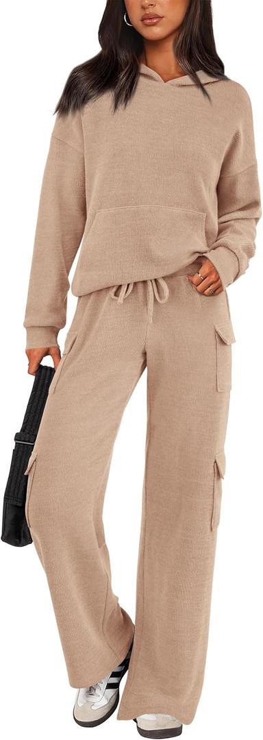 PRETTYGARDEN 2 Piece Sets for Women Fall 2025 Sweatsuits Outfits Lounge Matching Hoodie Set Travel Track Suits Winter Clothes (Small, Light Khaki)