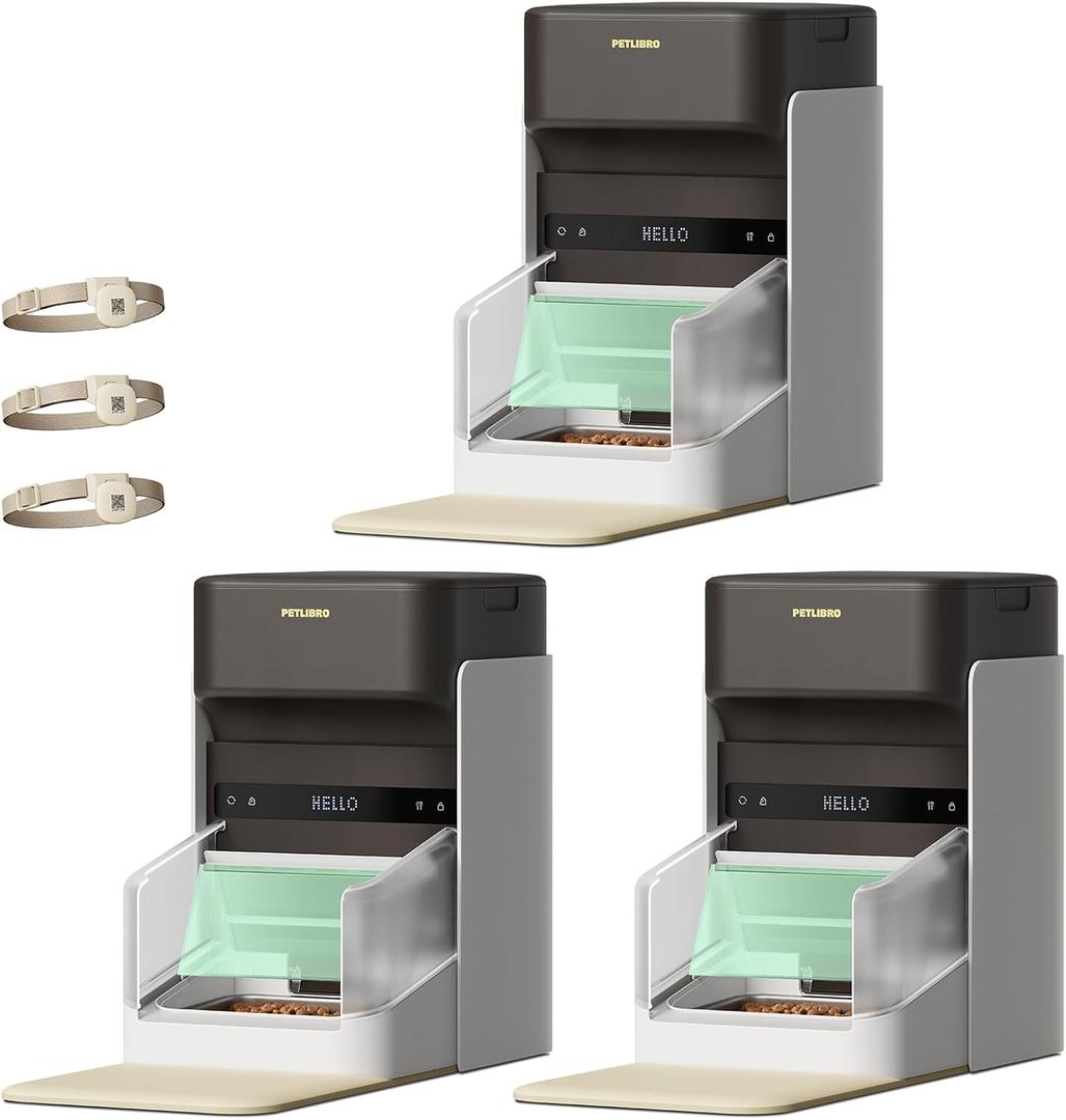 PETLIBRO Automatic Cat Feeder for 3 Cats - RFID Collar Activated Bowls - End Food Stealing, Serve Personalized Meals, Track Diets for Multi-Cat Homes, Wi-Fi Programmable Feeders to Keep Regular Habits (Brown)