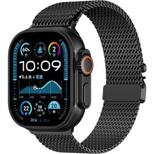 Milanese Mesh Loop Compatible for Apple Watch Band 49mm 46mm 45mm 44mm Men Women, Breathable Replacement Band with Adjustable Parachute-style Buckle for iWatch Ultra 2/Ultra/SE/Series 10/9/8/7/6/5/4 (Black)