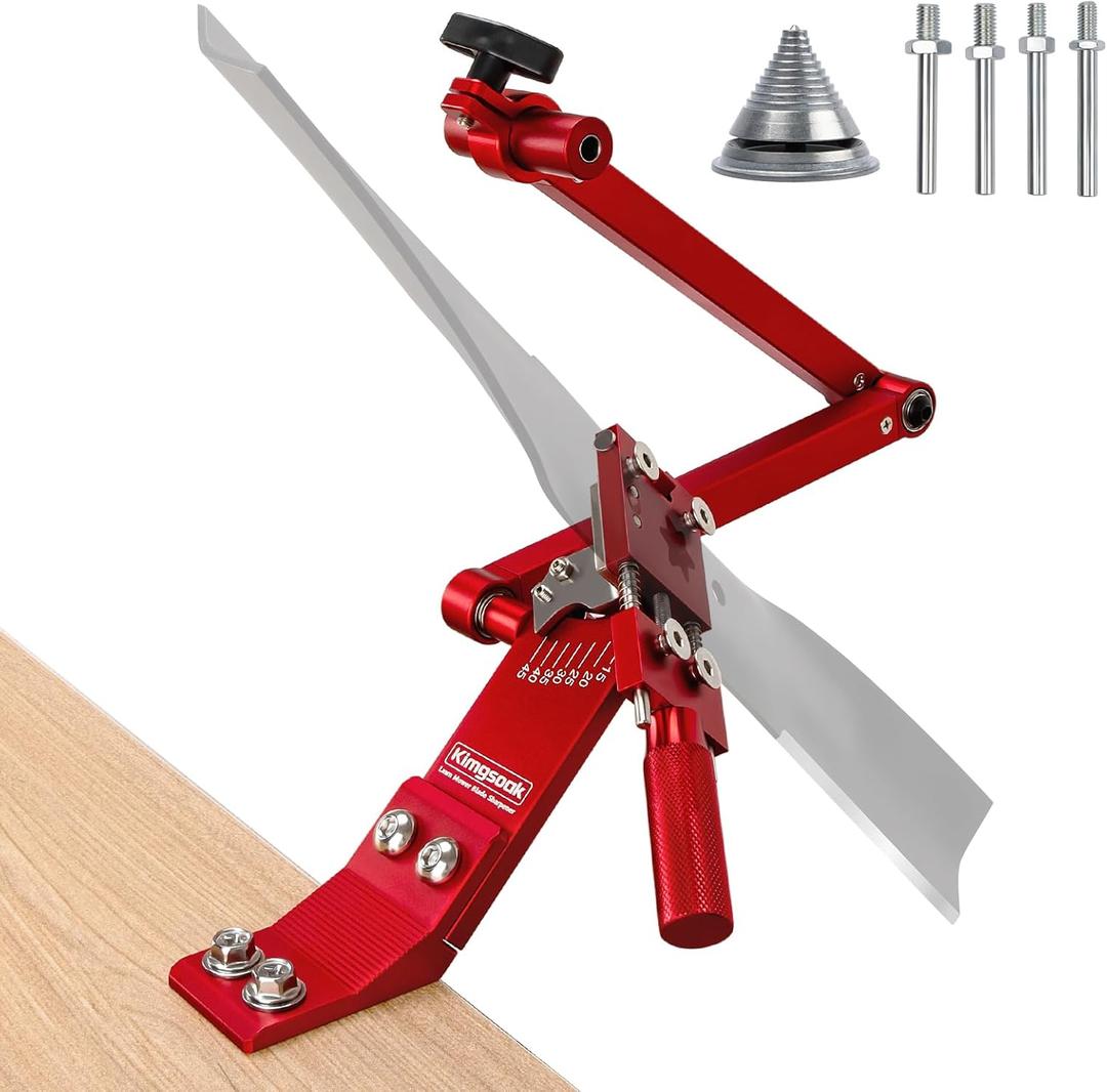 Lawn Mower Blade Sharpener, Lawnmower Blade Sharpening Tool with Blade Balancer, Blade Sharpner Kit (Red)