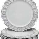 13" Antique White Charger Plates, Set of 6 Plastic Textured Chargers for Dinner Plates with Embossed Rim, Table Décor, Party, Wedding, Holiday