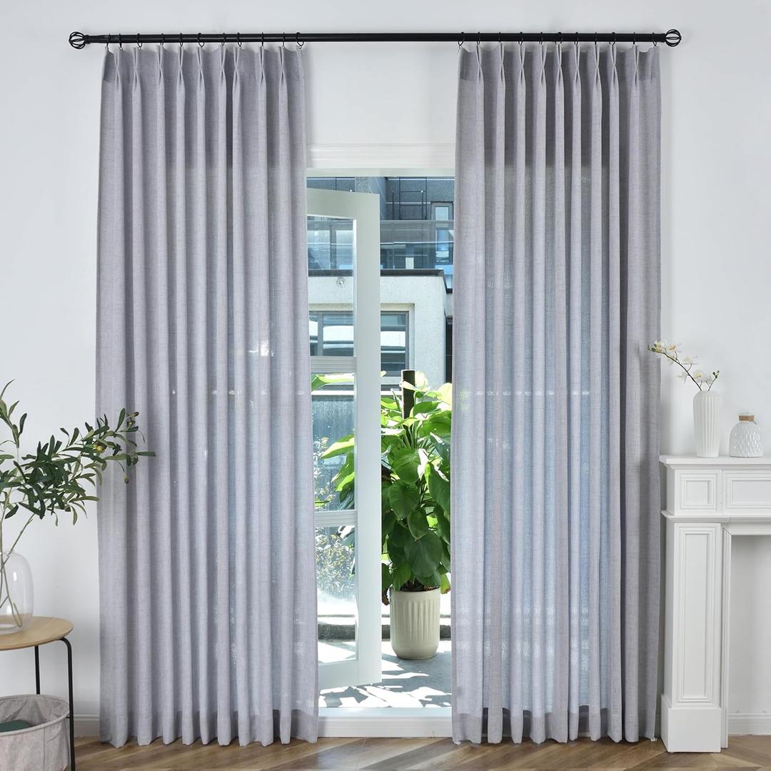 YGHYYF Semi Sheer Pinch Pleated Curtains 108 Inches Long for Living Room, Light Filtering Faux Linen Back Tab Window Treatments Drapes for Bedroom, W40 x L108, 2 Panels, Light Gray