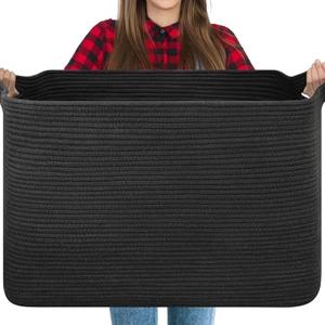 OIASKET 118L Extra Large Blanket Basket, 24.8"x17.7"x16.2" Woven Rope Baskets for Storage, Nursery Blanket Storage for Living Room, Toy Basket with Handle Organizing Comforter Cushions Pillows, Black