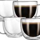 CNGLASS 8oz Double Wall Glass Coffee Mugs,Clear Insulated Espresso Glass Mugs with Handle for Latte,Cappuccino,Coffee,Set of 4