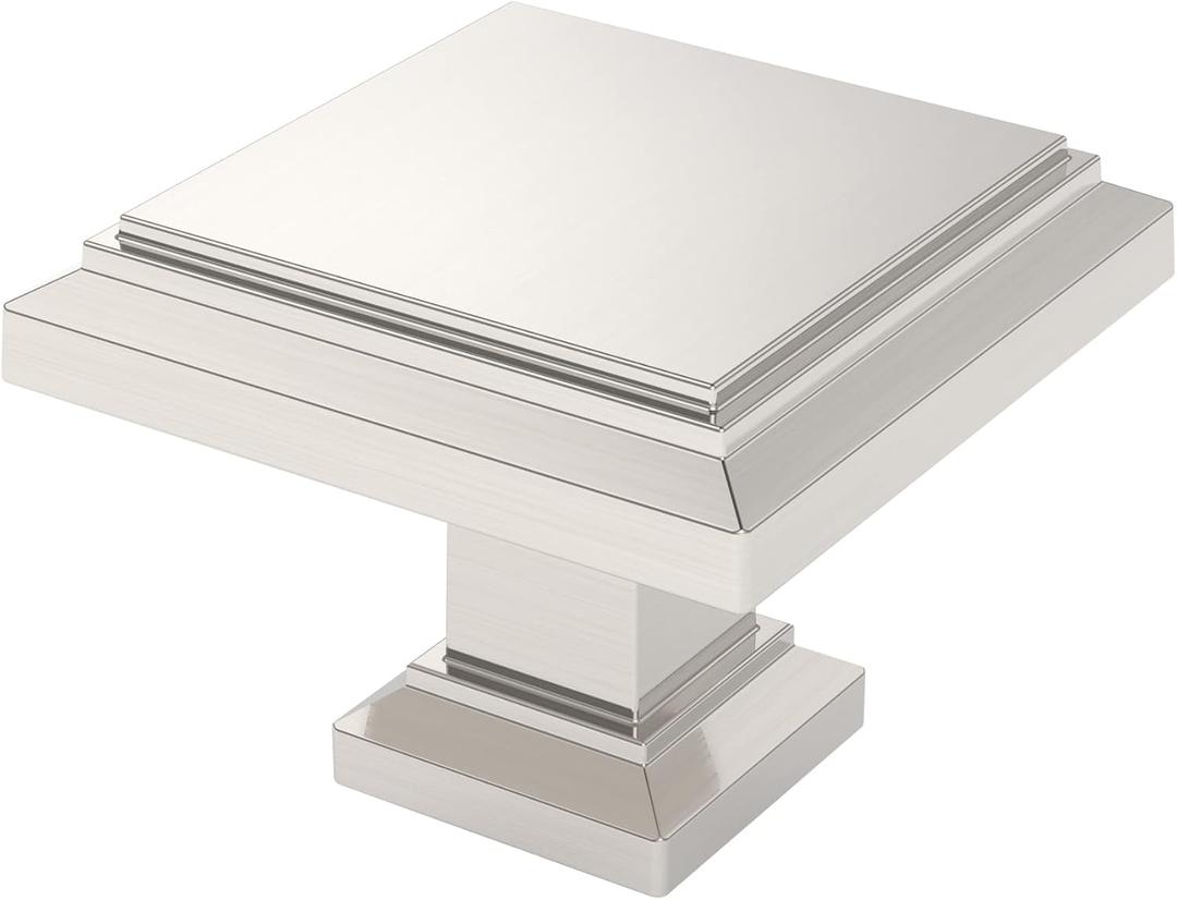 Alzassbg 10 Pack Brushed Satin Nickel Cabinet Knobs, 1.3 Inch(32mm) Square Kitchen Cabinet Hardware Knobs for Cabinets and Drawer AL6071SN