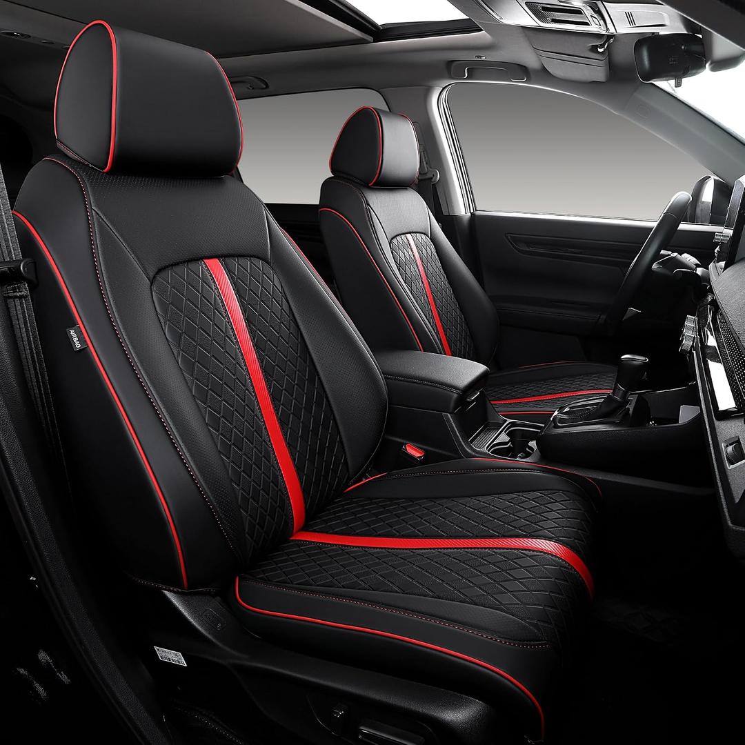 Custom Fit CRV Seat Covers for 2023-2026 Honda CR-V Hybrid & Gas, Waterproof Faux Leather Full Set Car Seat Cover, Fits LX, EX, EX-L, Sport, Touring, TrailSport (Black+Red)